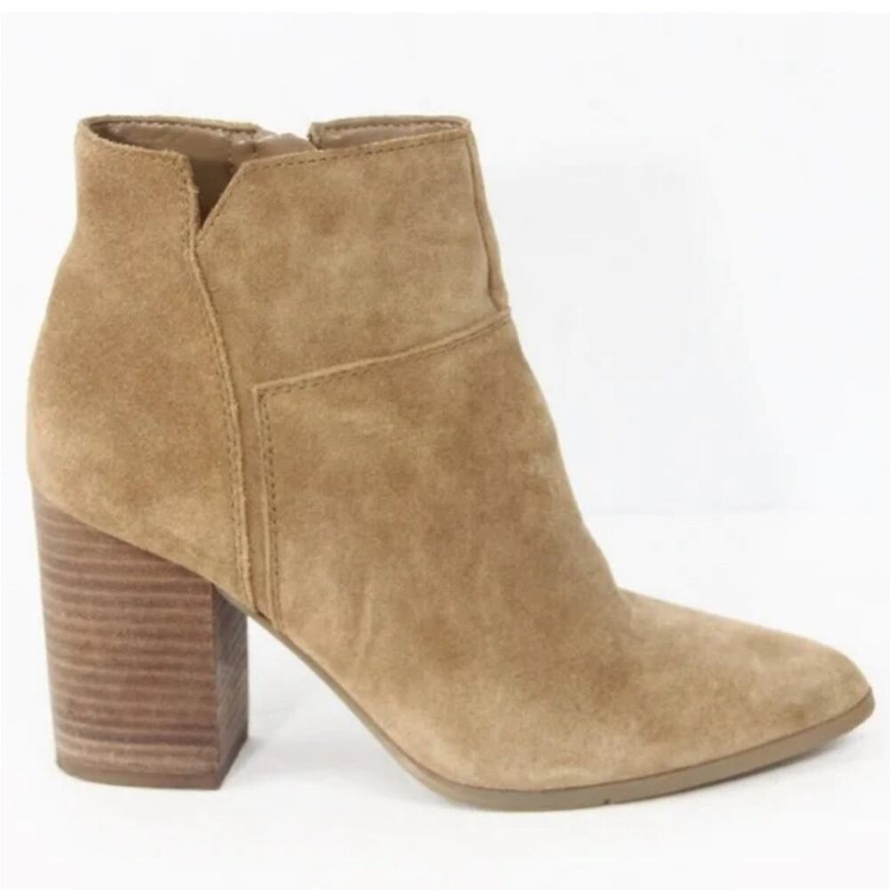 Nine West KeKe Suede Leather Block Heel Boots in Tan Sz US 10